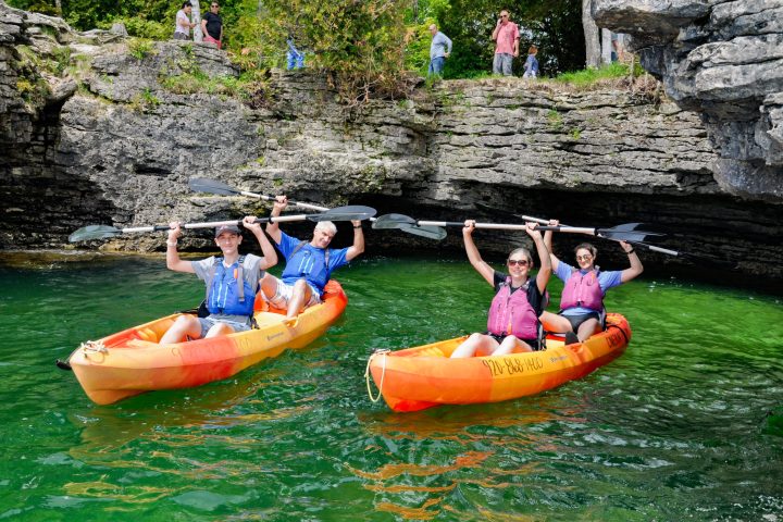 two tandem kayaks at cave point county park